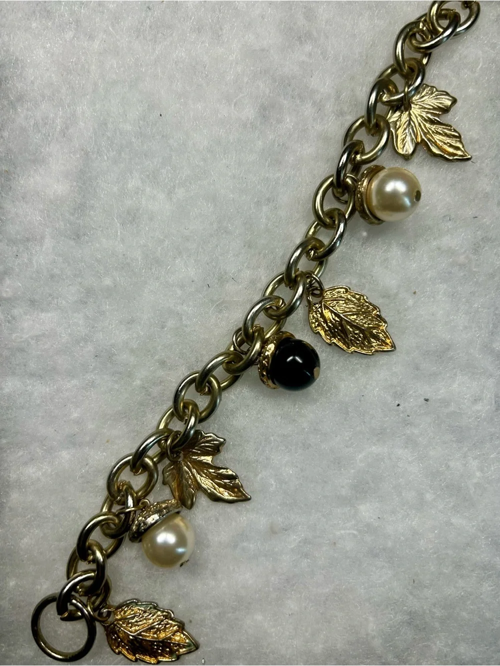 Vintage Gold-Tone Acorn & Leaf Charm Bracelet (c. 1955–1965)